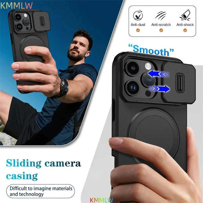 Lens Protect Camera Phone Case for iPhone 13 14 15 16 Pro Max 15Plus 16Plus 14Plus 16e 16 15 14 Pro 17 Magnetic Kickstand Cover