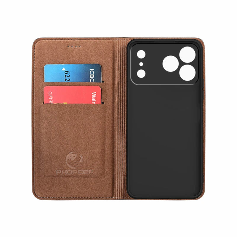 Flip Case For APPLE iPhone 17 17Pro Air Pro Max Genuine Leather Magnetic Cover Luxury Cowhide Grid Pattern Wallet Cases Covers