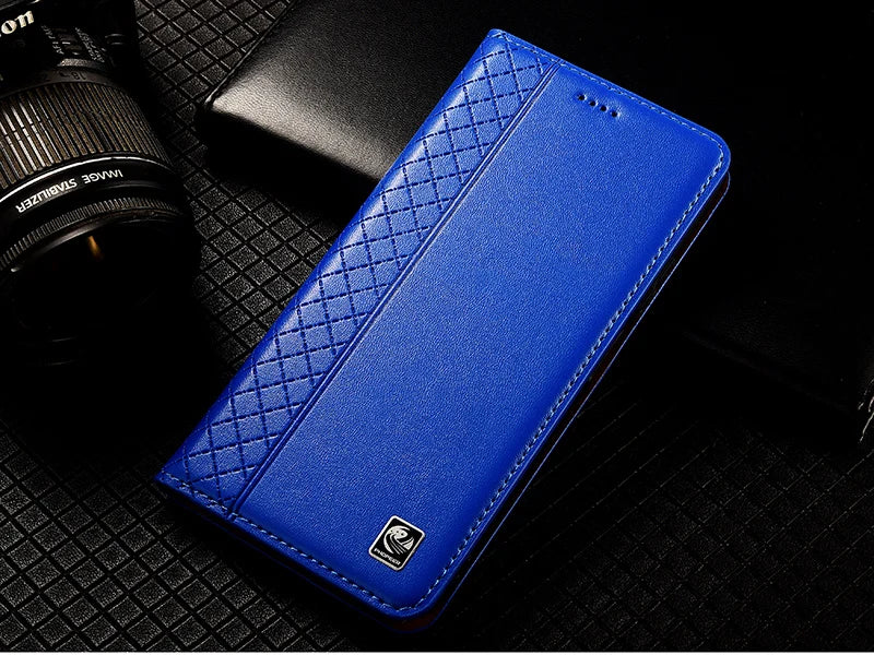 Flip Case For APPLE iPhone 17 17Pro Air Pro Max Genuine Leather Magnetic Cover Luxury Cowhide Grid Pattern Wallet Cases Covers