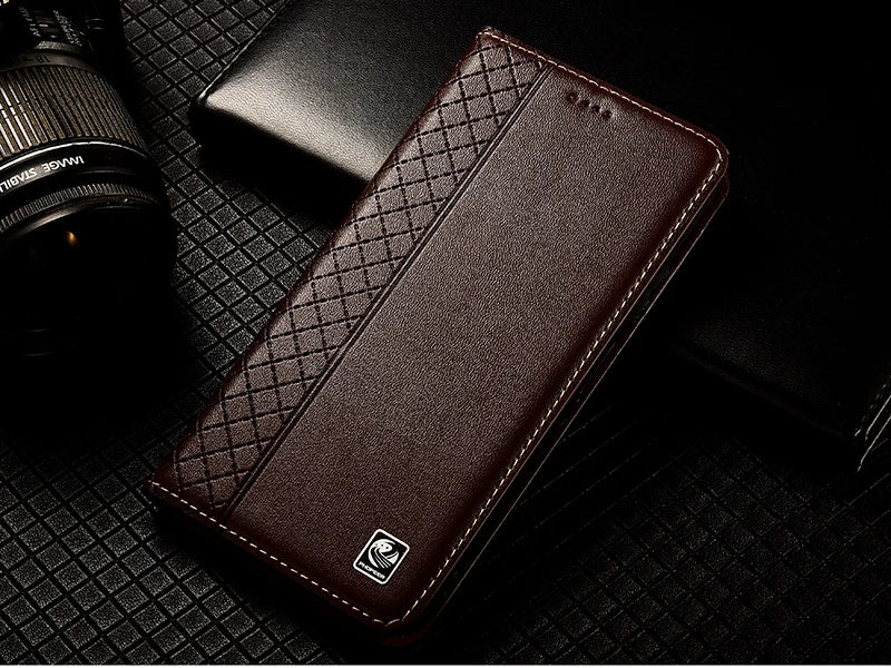 Flip Case For APPLE iPhone 17 17Pro Air Pro Max Genuine Leather Magnetic Cover Luxury Cowhide Grid Pattern Wallet Cases Covers