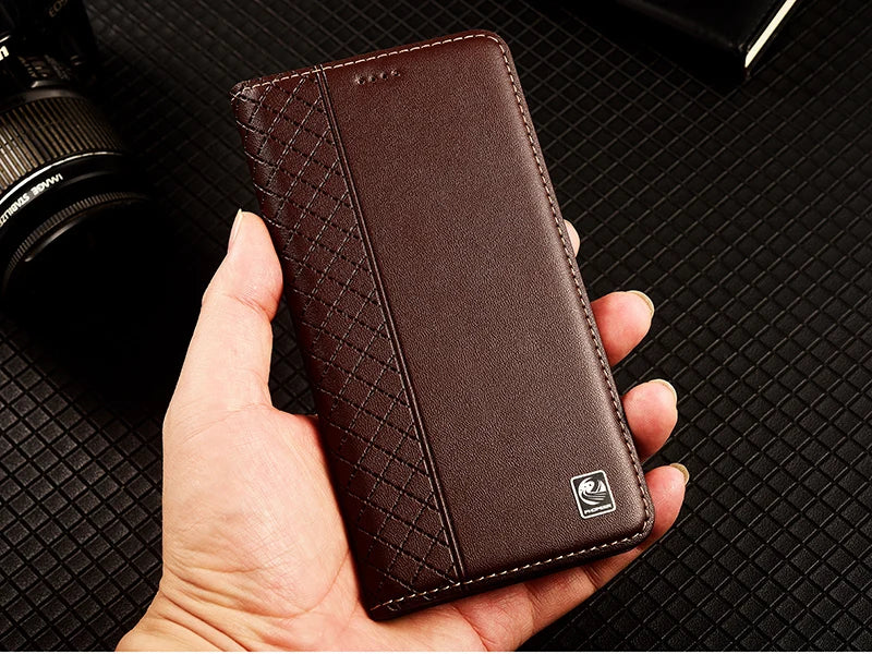 Flip Case For APPLE iPhone 17 17Pro Air Pro Max Genuine Leather Magnetic Cover Luxury Cowhide Grid Pattern Wallet Cases Covers