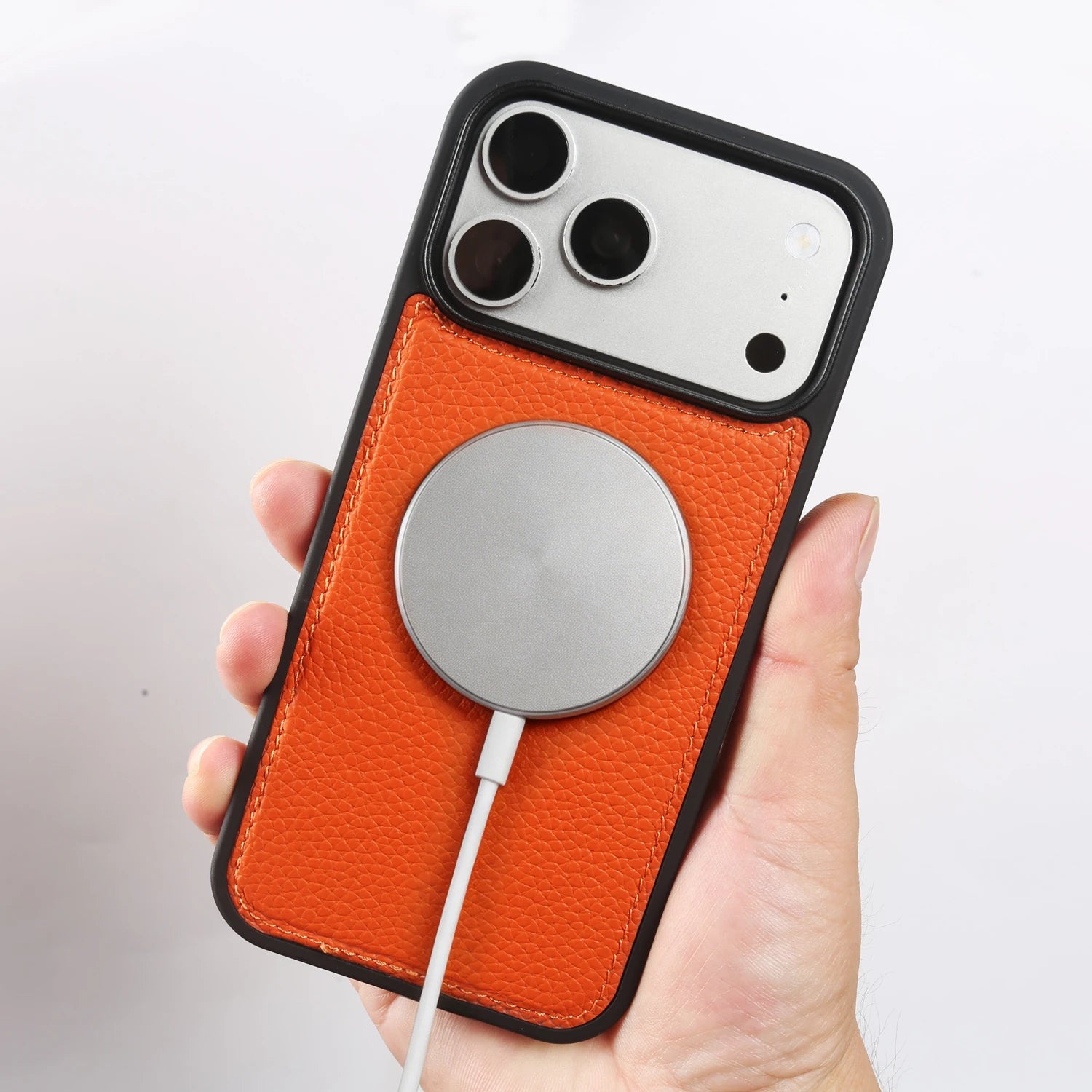 For Magsafe Lychee Genuine Leather Case For iphone 17 Pro Max 16 15 14 Air 17e 16e 11 12 13 Phone Case Magnetic Back Cover Coque