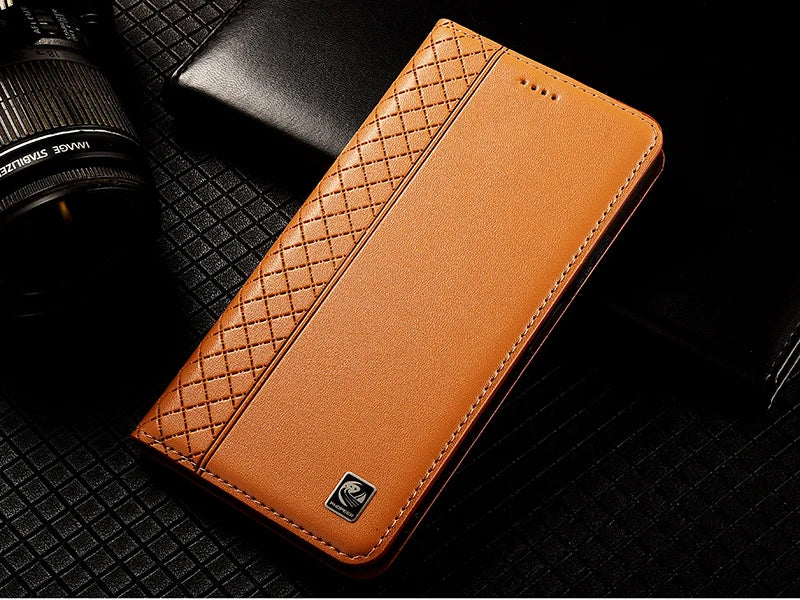 Flip Case For APPLE iPhone 17 17Pro Air Pro Max Genuine Leather Magnetic Cover Luxury Cowhide Grid Pattern Wallet Cases Covers